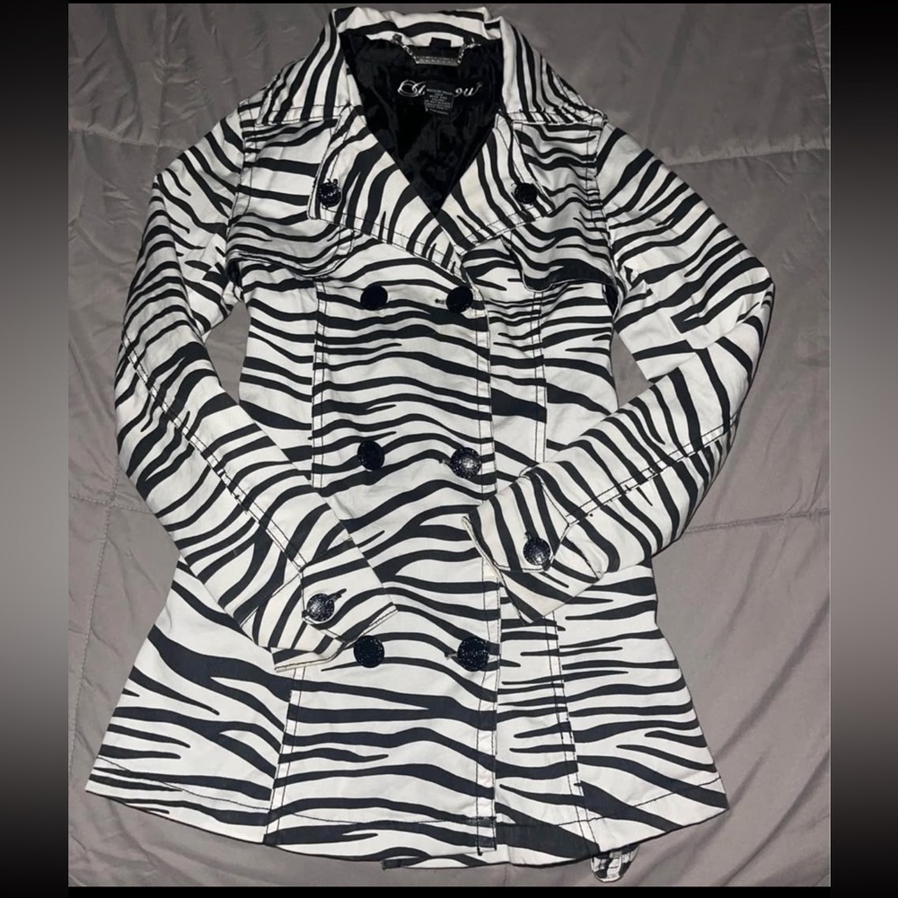 Jou Jou Black and White Zebra Trench/Rain Coat